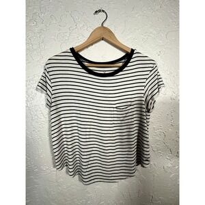 American Eagle - Short Sleeve T-Shirt - Black & White Striped - XS - Stretchy!